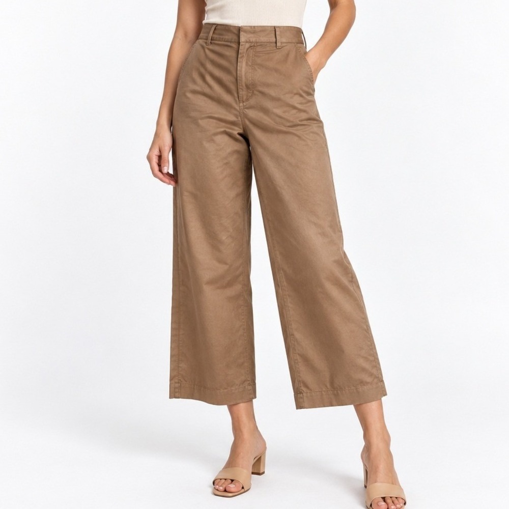 White House Black Market Tan Wide Leg Crop Pants Size 2 Trousers Linen Blend